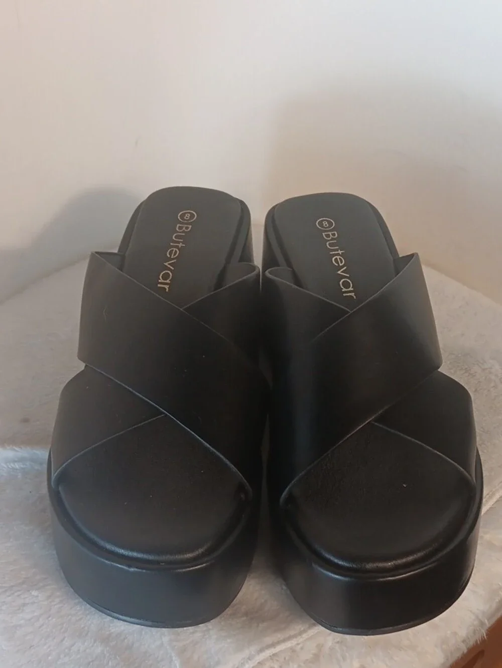 Black Platform Slide Sandals - Women's